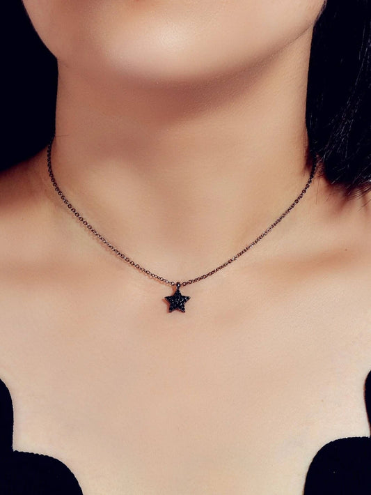 Fashion Rhinestone Jewellery Black Star Pendant Necklace Beautiful Choker Collar