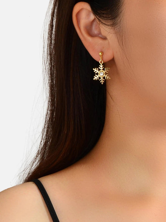 Christmas Jewellery Rhinestone Gold Snowflake Drop Earrings Festival Accessories