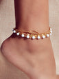 1 pc Foot Beach Jewellery Gold Silver Multi-layer Chain White Beads Leaf Anklet